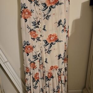 American Eagle Outfitters Floral Maxi Skirt - Cream and Orange